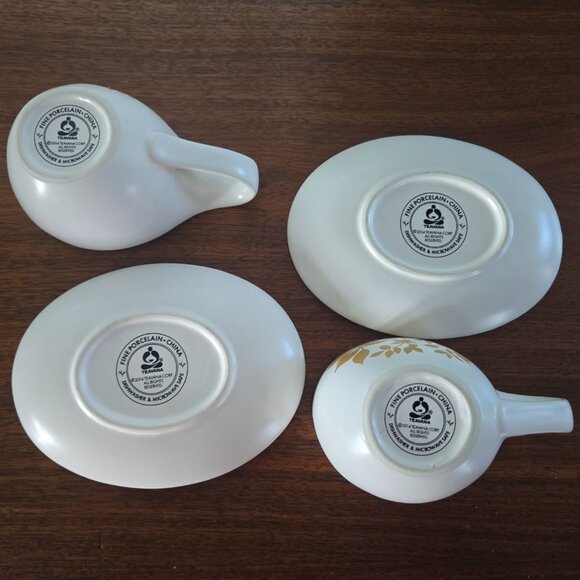 Set of 2 Teavana Gold Winter Leaf Porcelain Cups Saucers 5" - Picture 5 of 14